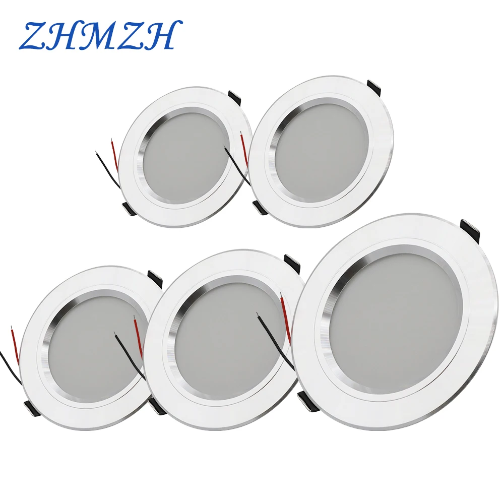 180-260V led typu downlight srebrzyste lampy sufitowe 5W 9W 12W 15W 18W biały/ciepły biały okrągły wbudowana lampa led powłoka aluminiowa chłodzenie