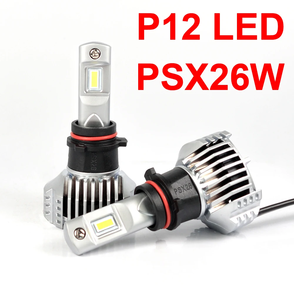 1 Set PSX26W P12 Car LED Headlight Super Bright 0.72MM NO Blind Area W/ External Driver Front Lamps Bulbs 6K White 90W 13000LM