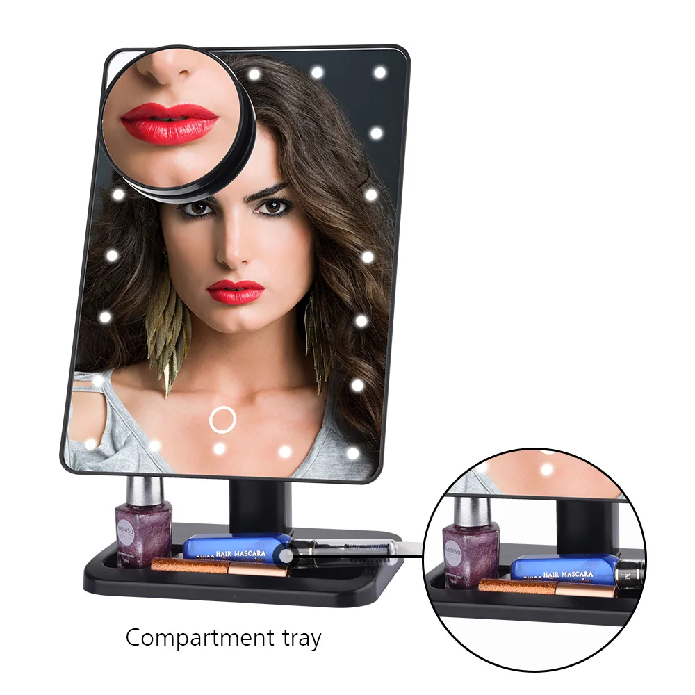 Bluetooth Speaker LED Touch Screen Makeup Mirror with 10X Magnifier 20 LEDs Lighted Cosmetic Adjustable Vanity Tabletop Mirror