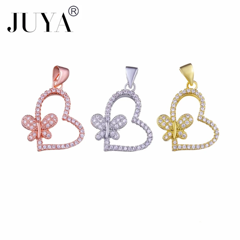 5 pcs/Lot Wholesale Micro Pave CZ Rhinestone Heart Butterfly Charms Pendant For Women Jewelry Making Supplies DIY Accessories