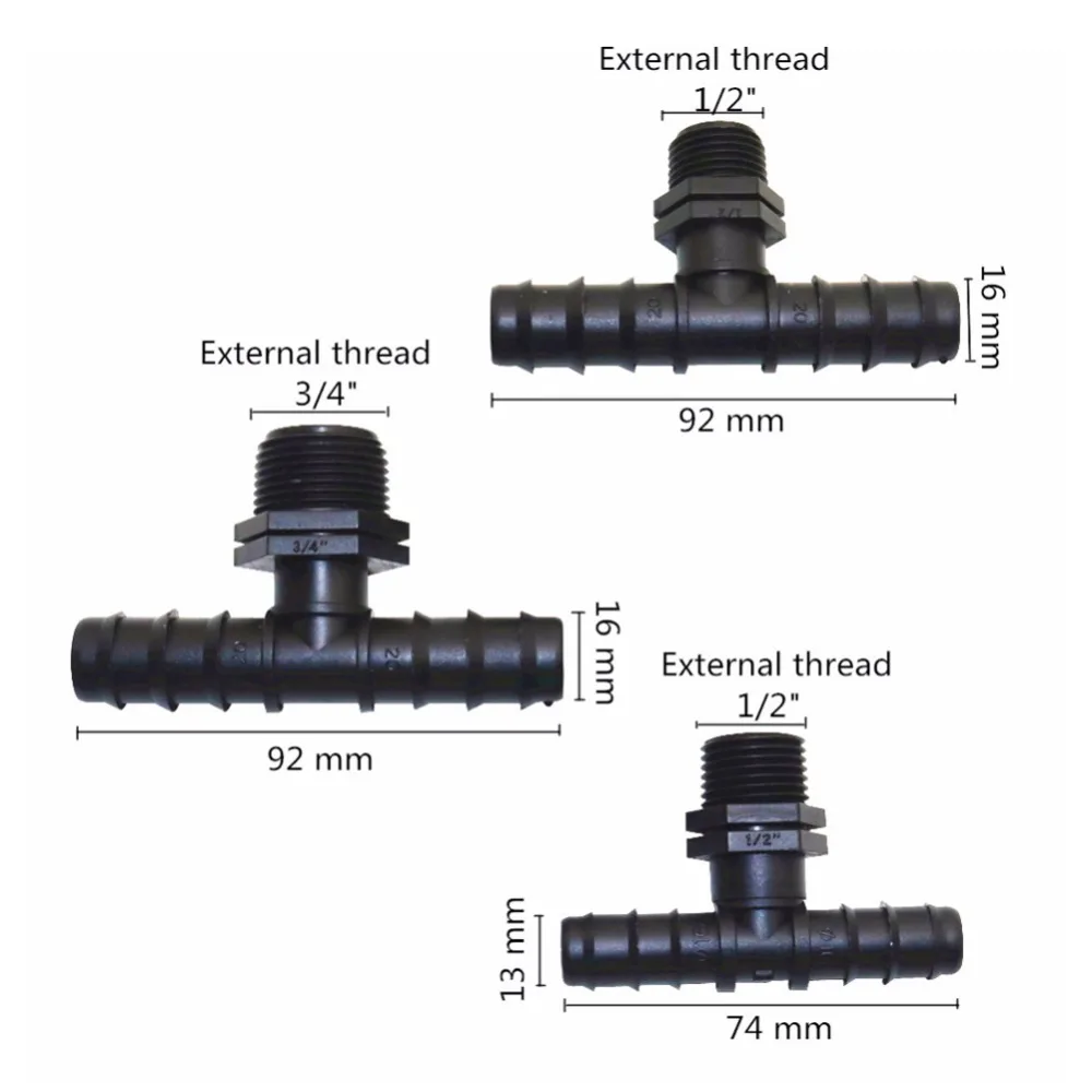 5 Pcs 1/2“ 3/4” Male Thread To 16mm 20mm Pipe Barbed Connectors Garden Water Hose Splitters Drip Irrigation Connection Tool