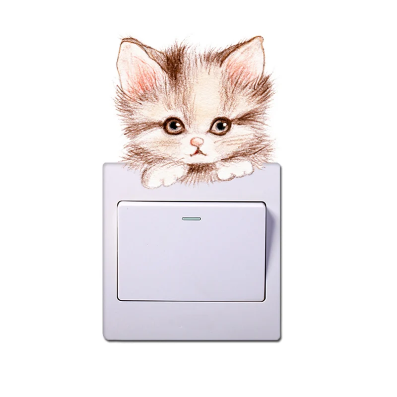 Lovely 3D Cats Dogs Switch Sticker for Home Decor Living room bedroom cute Animal Vinyl Decal Art Poster switch wall Stickers