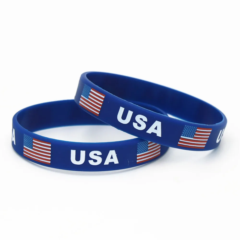 1PC USA American Natinal Flag Silicone Wristband Blue Football Sports Souvenir Silicone Rubber Bracelets&Bangles Gifts SH219