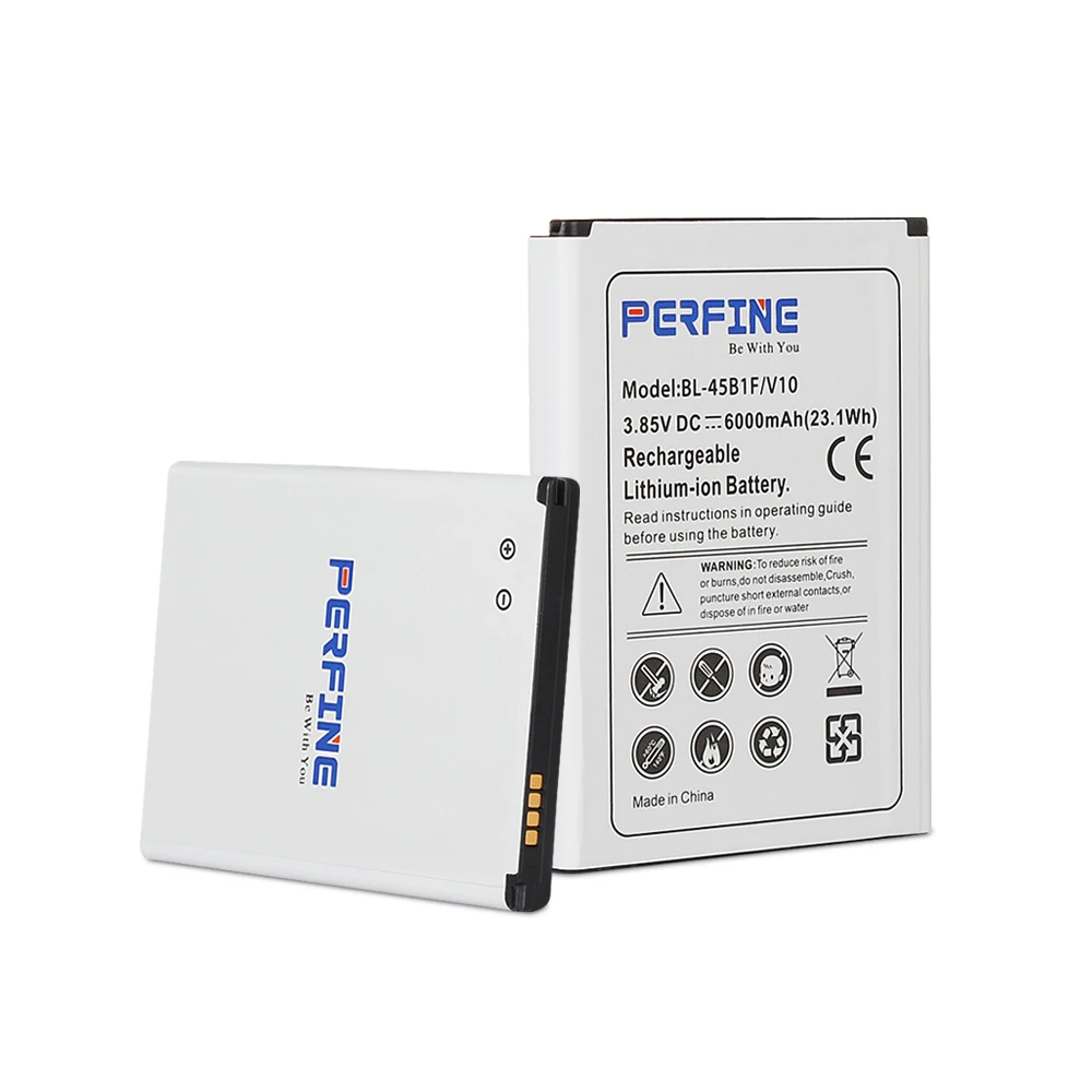 Perfine V10 Battery BL-45B1F 6000mAh with Black Protective Case Replacement For LG VS990 H968 H900 H961N Extended Batteries