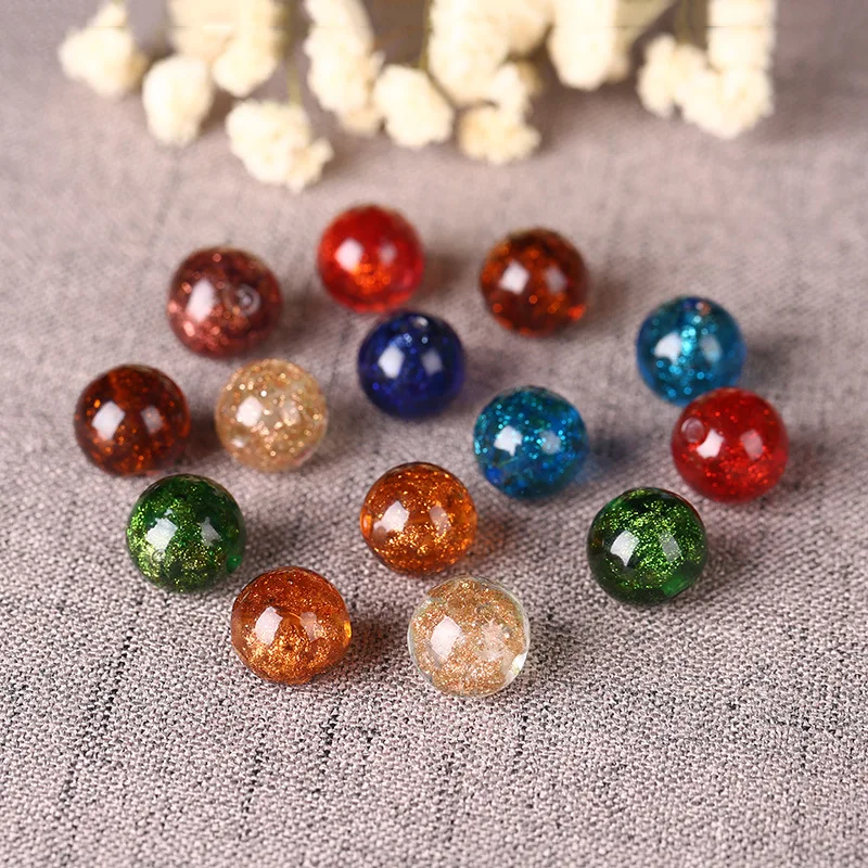 Round Glaze Beads Gold Sand Universe Starry Earth Shape Lampwork Glass Beads DIY Bracelet Necklace Pendant Charms 2Pcs/Lot