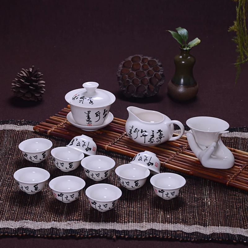 14 Pcs Travel Tea Sets Chinese Portable Ceramic Bone China teaset Gaiwan Teacup Porcelain Tea Cup The Kung Fu Teapot Set