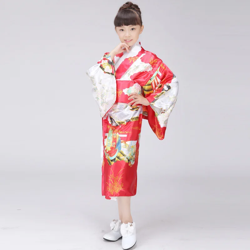 Children Yukata obi Vintage Japanese gril's Kimono kids Yukata Haori Dress traditional japanese Kimono Free shippingS M L717-7