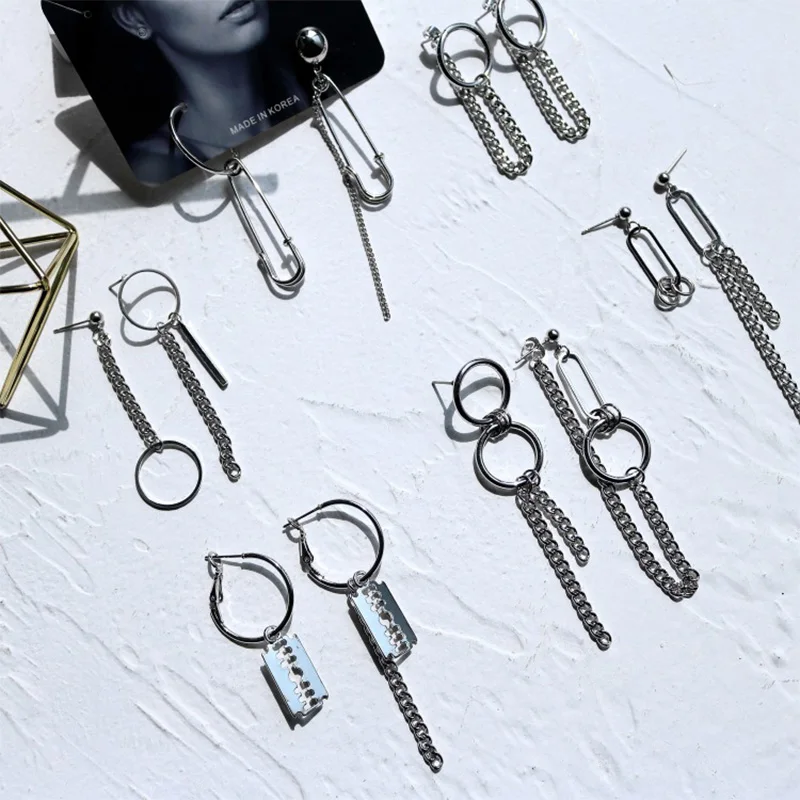 Pendientes minimalistas con cadena de borlas de Metal para mujer, joyería asimétrica geométrica con personalidad, círculo para la oreja
