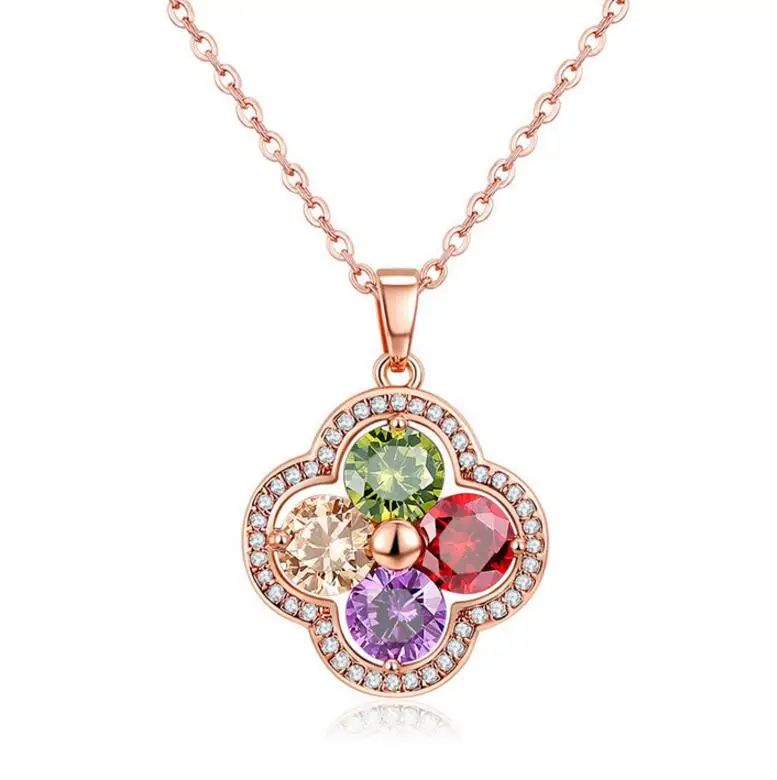 

Luckyshine Special Unique Flower Fire Rainbow Crystal Cubic Zirconia Rose Gold Necklaces Russia Canada Pendants Chain Necklaces