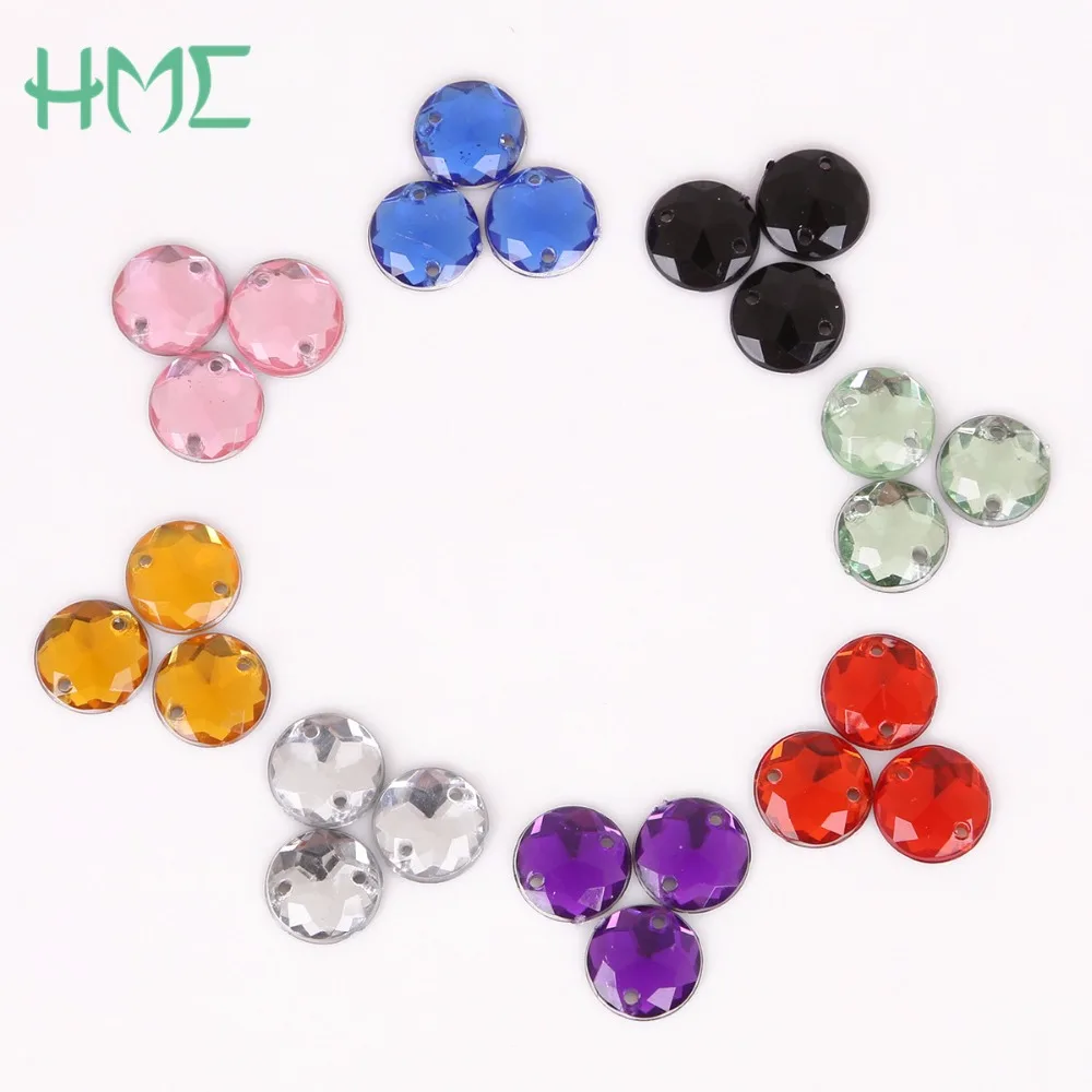 10mm 100Pcs Colors Round Chamfer Crystal Rhinestones Sew On Rhinestone 2 Holes Acrylic Jewelry For Clothes Decoration DIY Craft