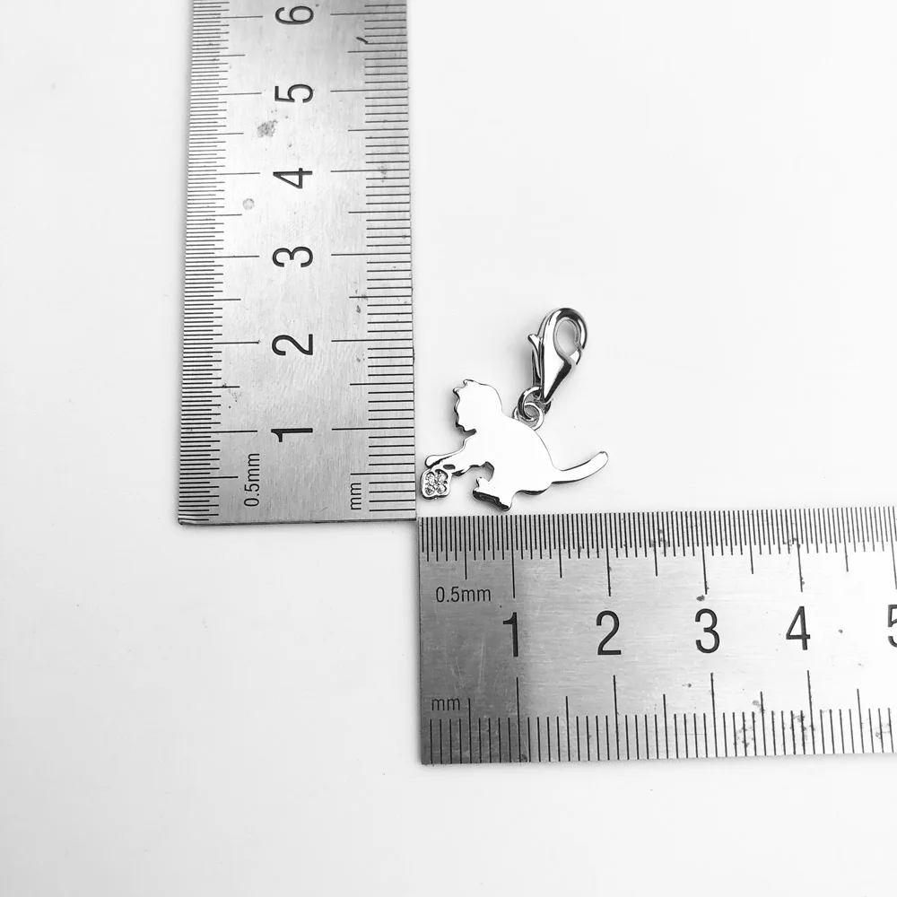 Small Kitten Cat Charm,Europe Style Club Good Jewelry For Women Summer Cute Gift In 925 Sterling Silver