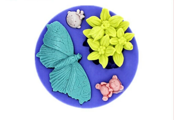 New wholesale hot sale Butterfly Flower Bearchocolate silicone mold  fondant Cake decoration mold chocolate mold