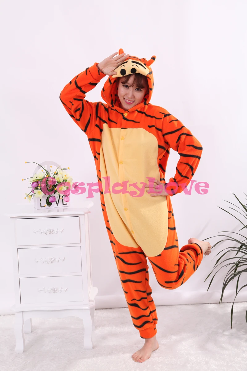 Dimensional Angry Tiger Pajamas Animal Cosplay Costume Coral Kid Adult Pajamas Onesies Cartoon Halloween Sleepwear Sleepsuit