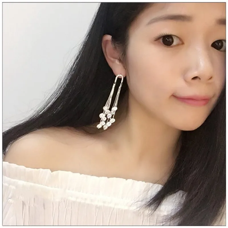 Drop Earrings For Women Solid 925 Needles Long Cubic Zirconia Tassels Temperament Luxury Earring Creative High Quality
