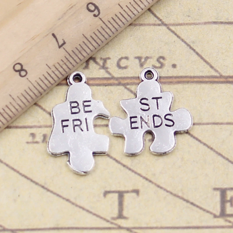 10pcs Charms Jigsaw Puzzle Best Friend 26x21mm Tibetan Silver Color Pendants Antique Jewelry Making DIY Handmade Craft