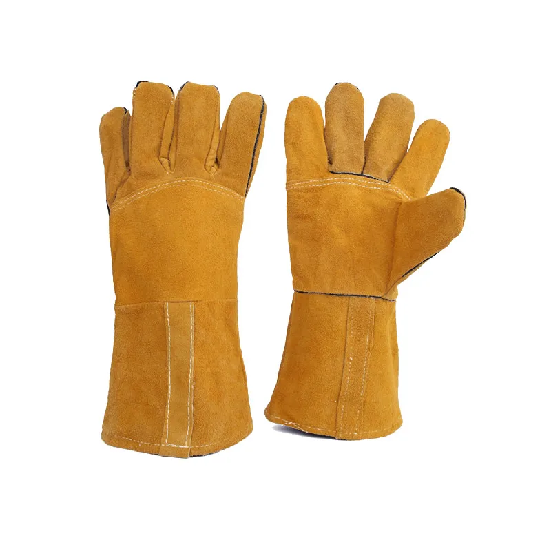 

New 14" Long Leather Welding Gloves Heat-Resistant Cow Leather Lined Gloves For Welding Carrying Builder Work Safety