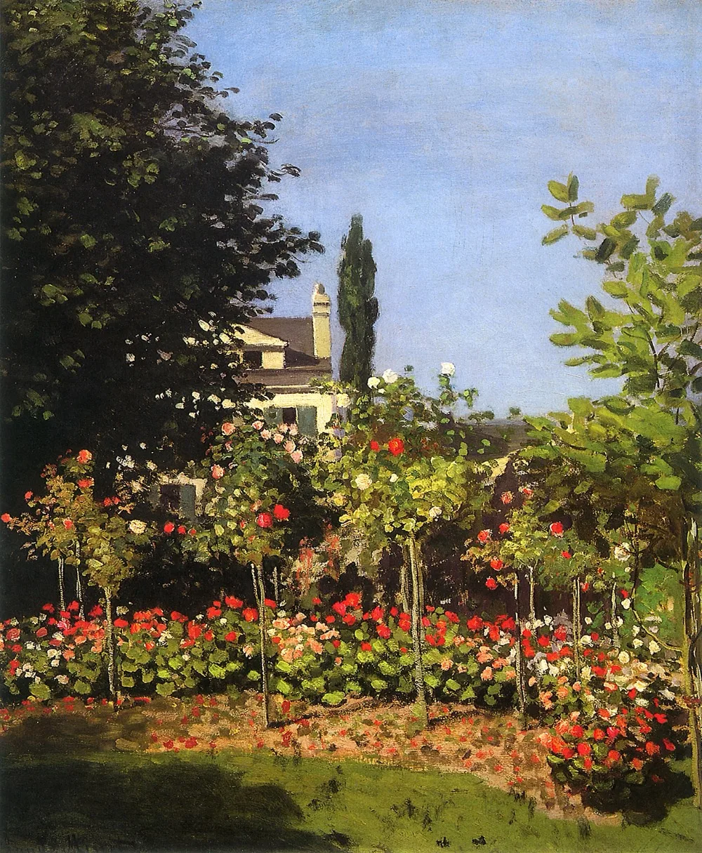 100% handmade landscape oil painting reproduction on linen canvas,garden-in-bloom-at-sainte-add by claude monet,oil paintings