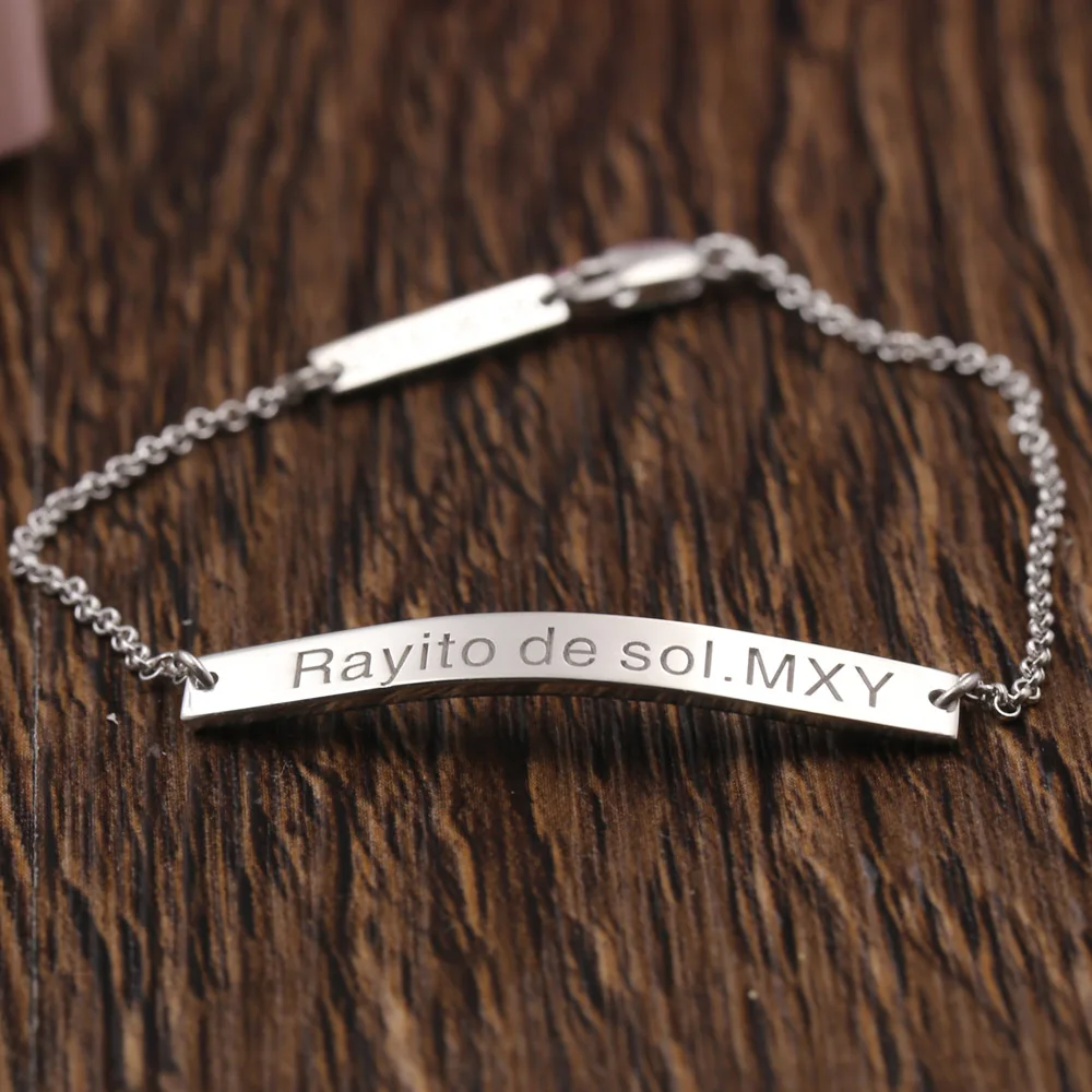 Customized Name Men Bracelets & Bangles Stamped Message Two Charms Solid Silver Bracelet for Christmas Memorial Gift