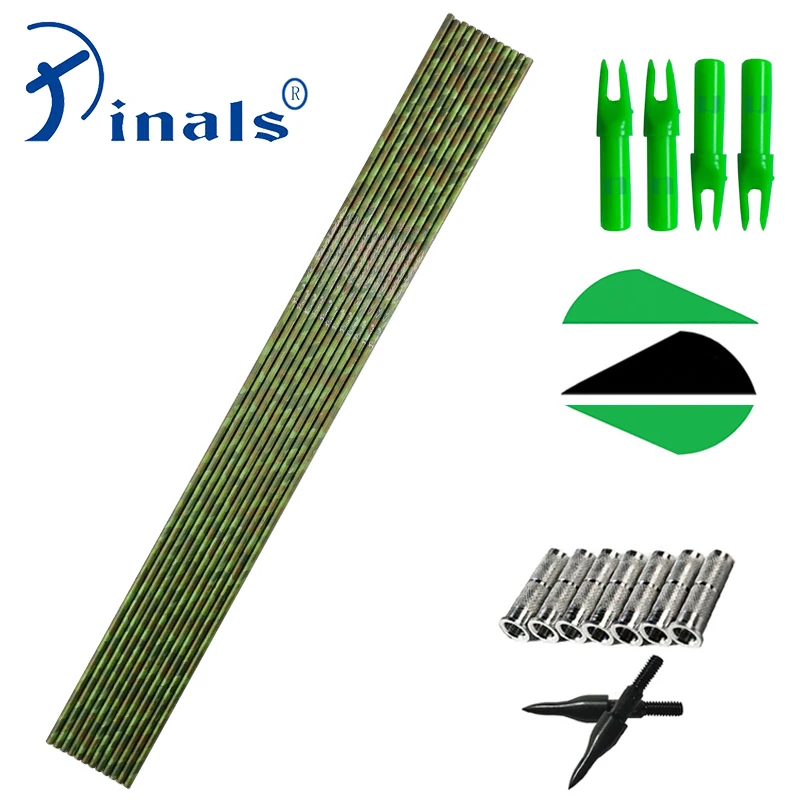 Inals Spine 400 30inch Green Camo Carbon Arrow Shaft ID6.2mm Vanes Points Compound Recurve Bow Hunting Archery 12Set