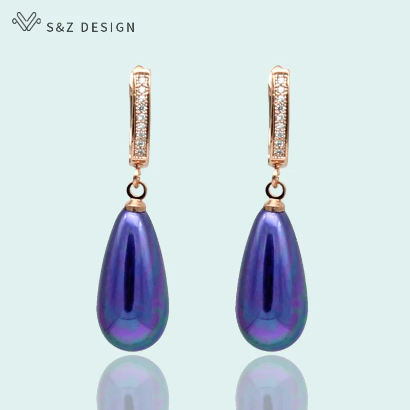 S&Z DESIGN New Imitation Pearls Multicolor Water Drop Long  Dangle Earrings For Women Fine 585 Rose Gold Color Jewelry