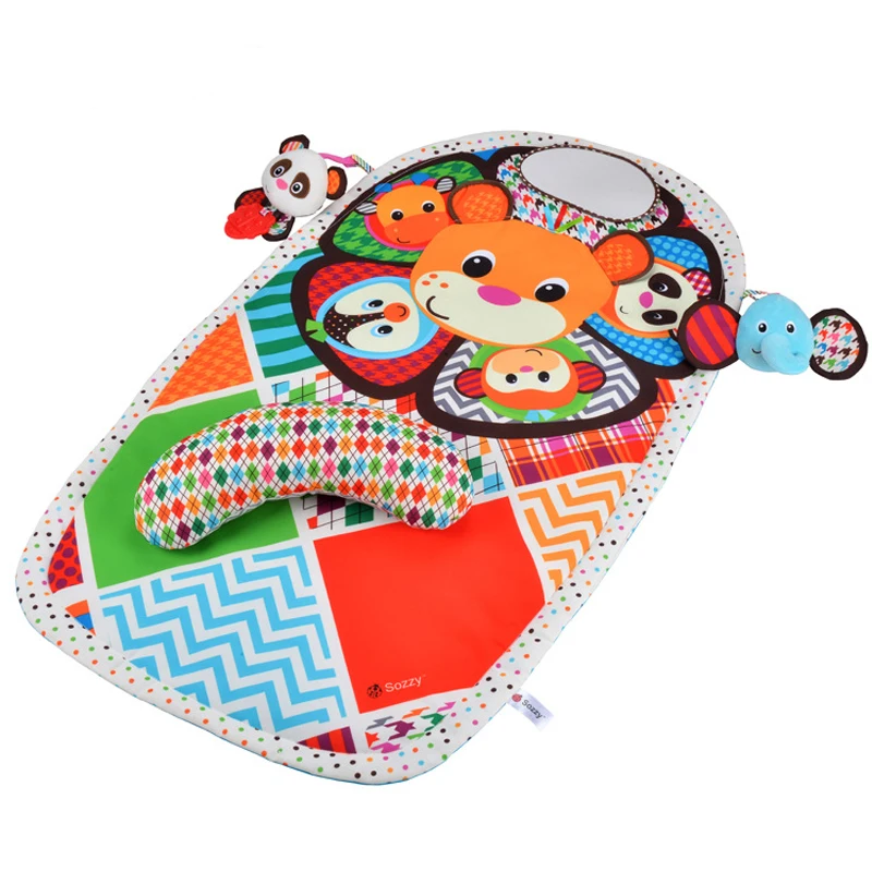 90cm Funny Baby Activity Mat Crawling Mat Play Mat Pad Padded Bolster Large Mirror Teether Animals Lion Panda Elephant Gift