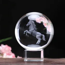 3D Laser Etched Zodiac Horse Crystal Ball New Miniature Glass Ball Sphere Home Art Decoration Animal Figurines Globe Accessory