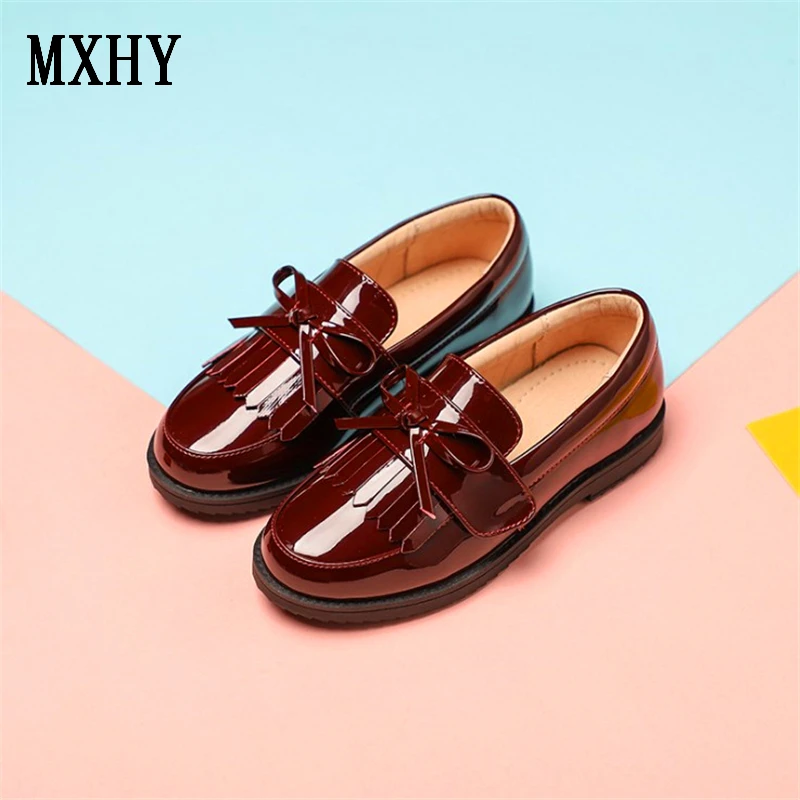 

Girls Leather Shoes Professional School Students Girls Really Skin Inside Uniform Shoes Bowtie tassel Student Child Show Shoes