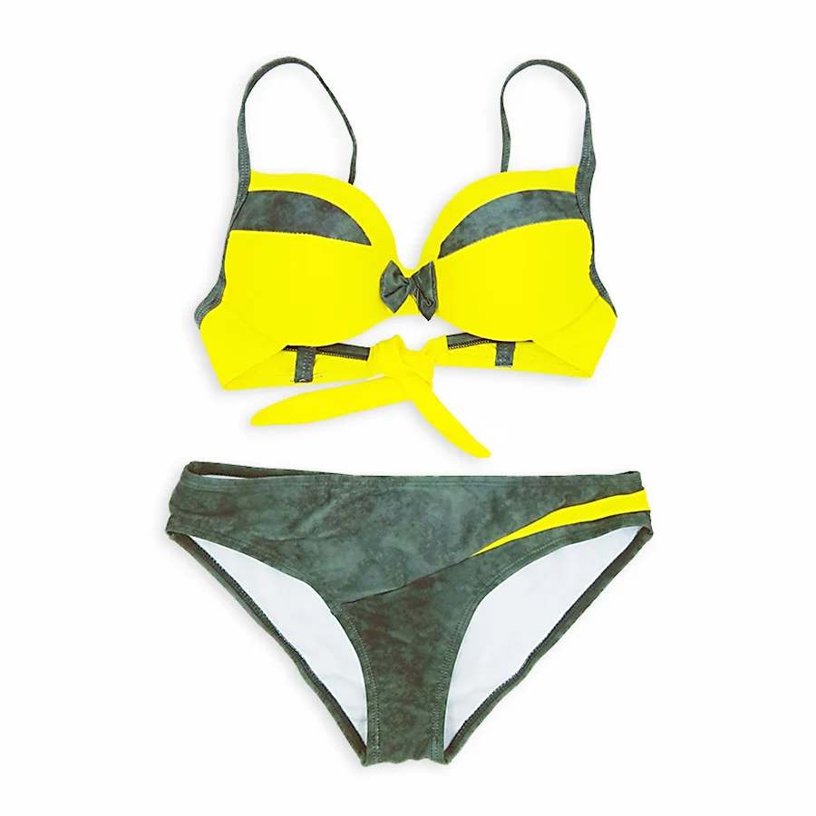 Łączenie Push Up Bikini kobiety stroje kąpielowe Patchwork brazylijskie Bikini zestaw Bowknot strój kąpielowy kobiet kostiumy kąpielowe Biquini