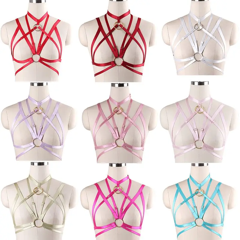 

Woman Punk Gothic Big O-ring white Body Harness Belt Adjustable Strappy Tops Cage Bra exy Lingerie Bondage Harness Body Cage