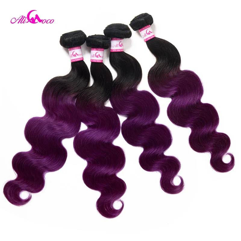 Ali Coco Body Wave 3 pakiet z zamknięciem 1B/fioletowy kolor brazylijskie pasma włosów z zamknięciem 8-28 cali doczepiane włosy Remy