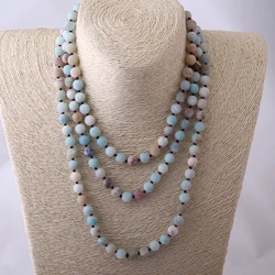 8mm matt long Knotted Beads Halsband Frosted Amazonite Stones Necklace