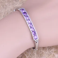Noblest Purple Cubic Zirconia Fashion Jewelry Link Chain Bracelet 7.3 inch S0685