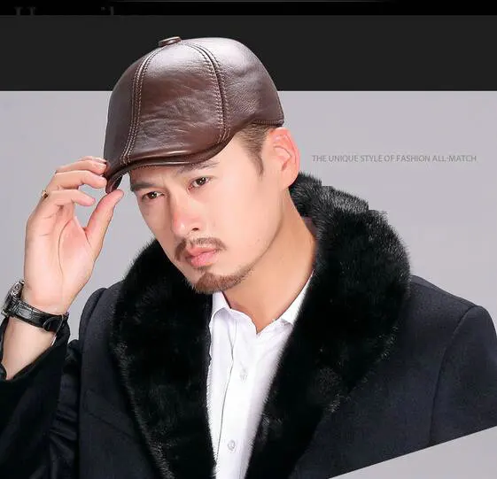 2023 new  100% real Genuine leather hat male hat cowhide casual beret cap autumn and winter forward cap