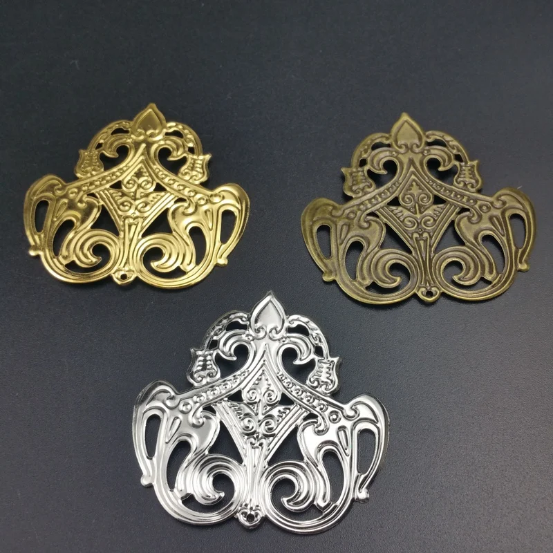 20Pcs/lot 48x50mm Filigree  silk flower  Wraps Connectors Embellishments Findings Wraps Connectors For DIY Jewelry Making