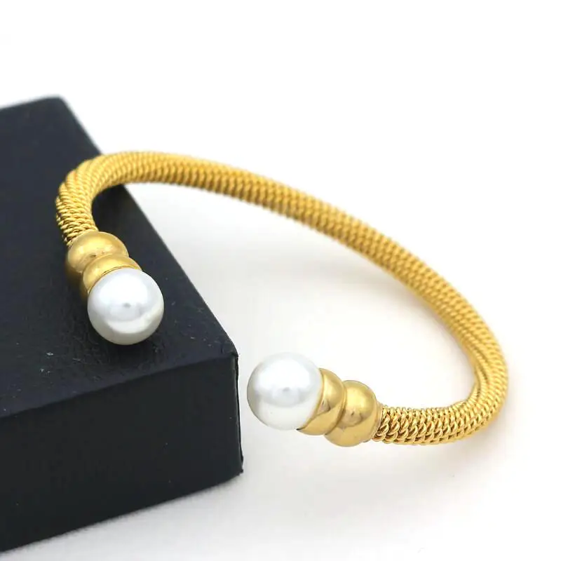 Cute Bear Brand Stainless Steel Mesh Surface Imitation Pearls Bracelets & Bangles Women Luxury Cuff Bracelet Fashion Jewelry