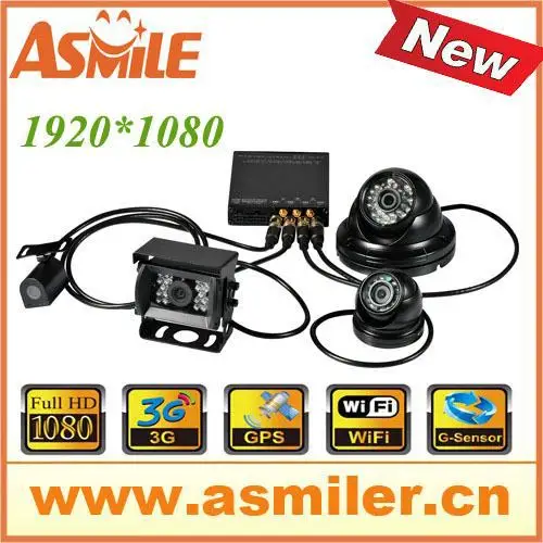 hot sale 4CH 3G WIFI G-Sensor GPS 1080P SD Card DVR for bus, taxi, car from asmile