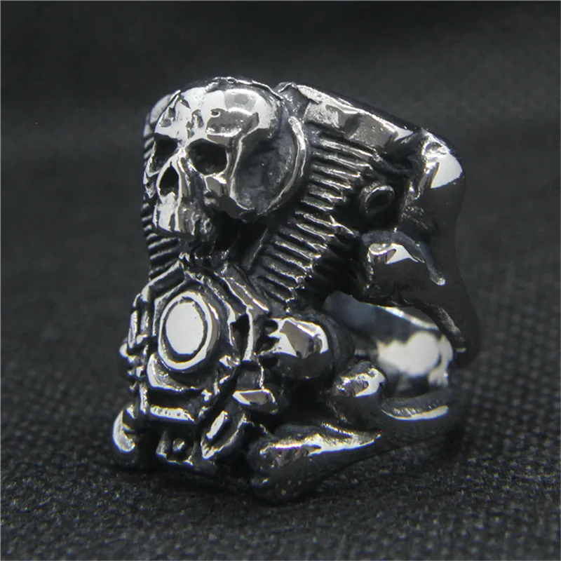 Size 7-14 New Design Motor Engine Ring 316L Stainless Steel Fashion Jewelry Biker Style Skeleton Ring