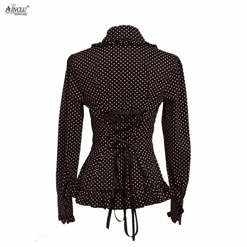 Spring/Summer/Autumn Ainclu XS-XXL Womens Cotton Black White Dot Rendering/Outer Wear Lolita Blouse With Ribbon Free Shipping