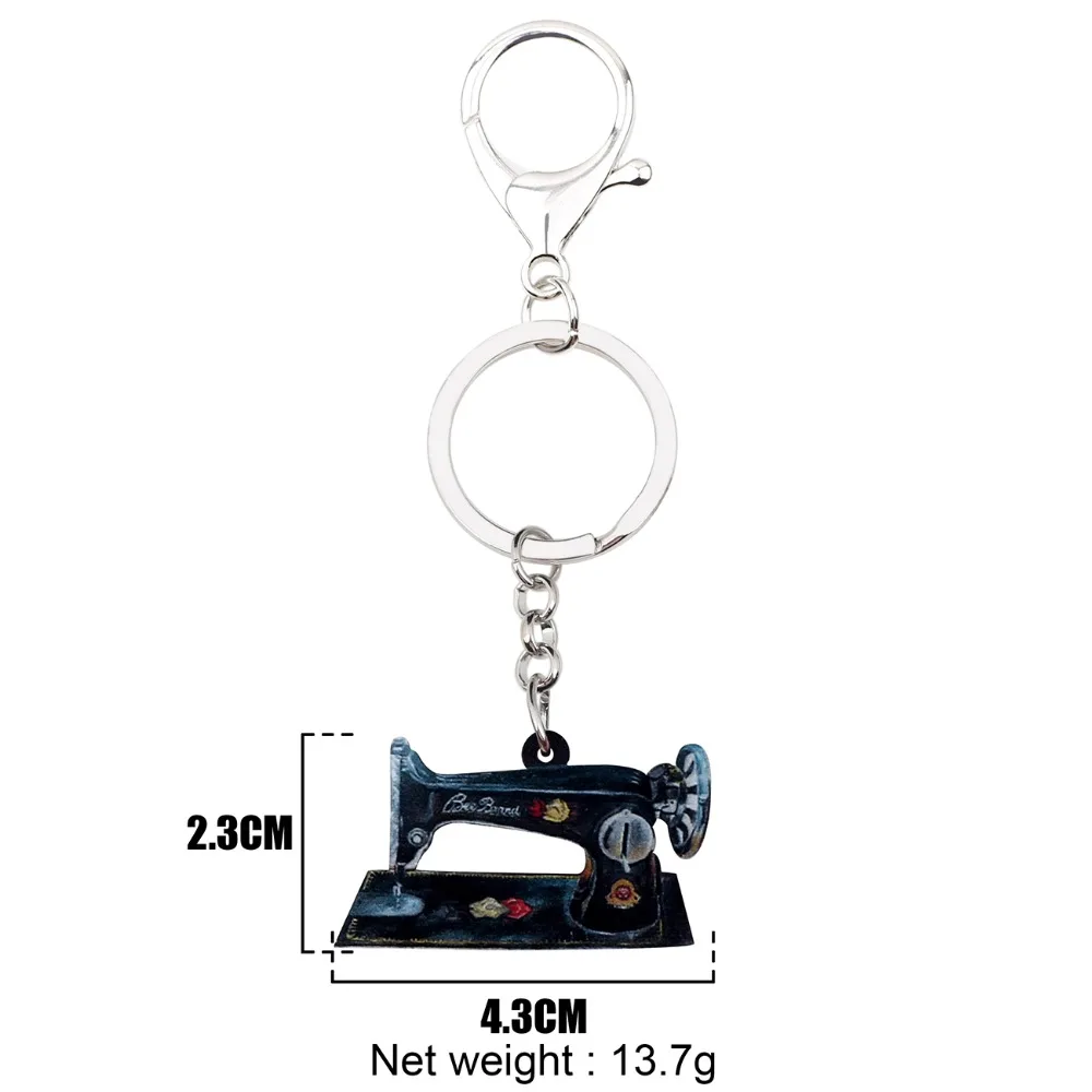 Bonsny Statement Acrylic Sewing Machine Key Chains Keychains Ring Fashion Vintage Jewelry Gift For Women Girls Car Bag Charms