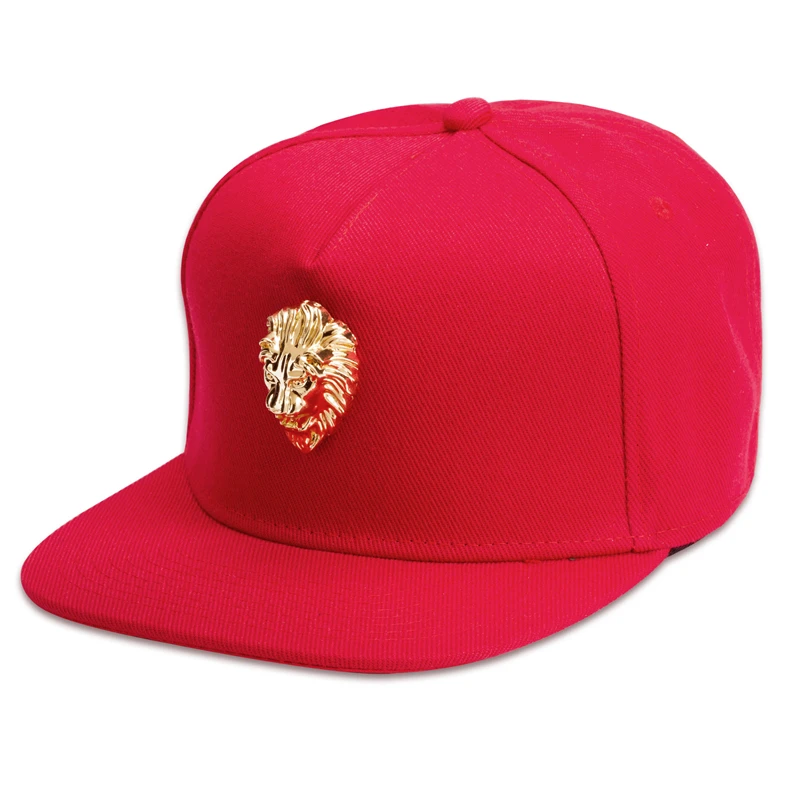 Metal Gold Lion Head  Baseball Cap Cotton Blue Red Hip Hop Rap 5 Panel Snapback Flat Brimmed Hat Women Men