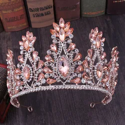 Baroque Rose Gold Color Crystal Bridal Tiaras Crowns Big Rhinestone Diadem Veil Tiara Bride Headbands Wedding Hair Accessories
