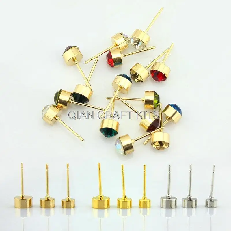 50pairs gold or silver tone mixed colors rhinestone earring post crystal studs for wedding,bride brass lead and nickle free