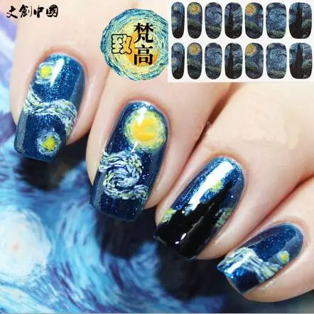 14Tips/Sheet Nail Wraps Van Gogh's Sky Nail Art Decals DIY Beauty Manicure Decoration Stickers Nail Tattoo