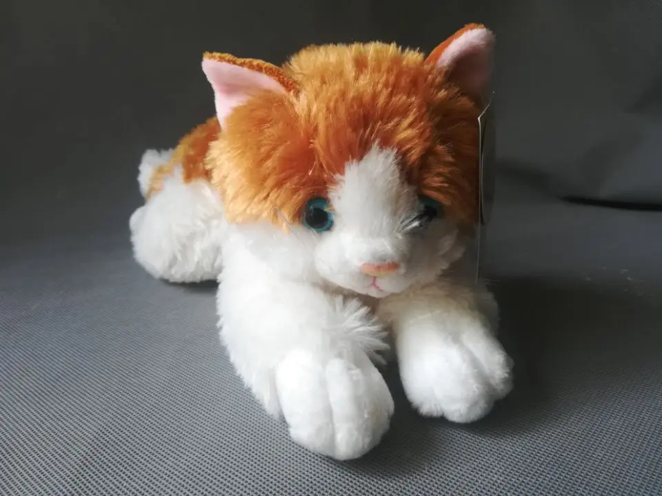 Cerca de 40cm brinquedo da vida real deitado gato amarelo brinquedo de pelúcia macio boneca brinquedo do bebê presente aniversário h2378