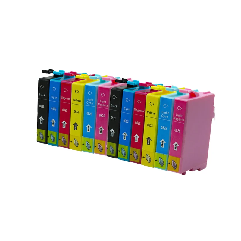 Compatible Ink Cartridges T0821 For Epson t0821 inkjet printer ink cartridge 12pcs with chip high quality cartridges for epson