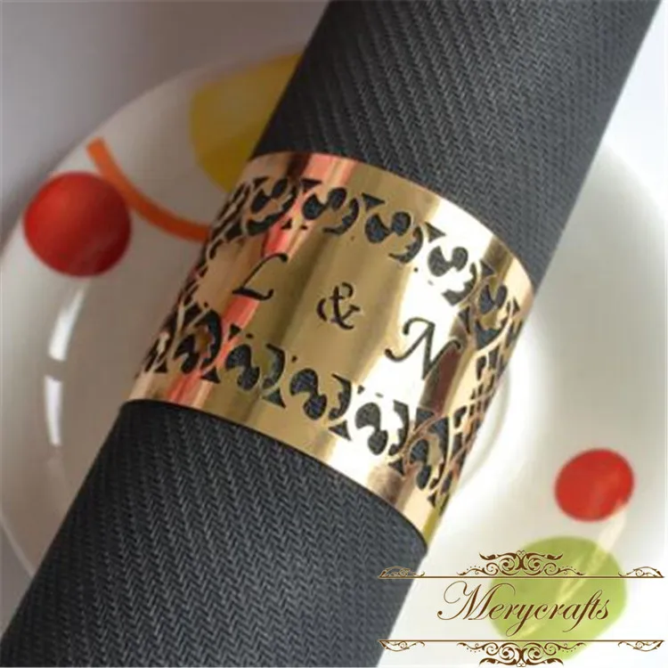 

Customized names metallic paper wedding napkin rings wedding centerpieces for table decorations