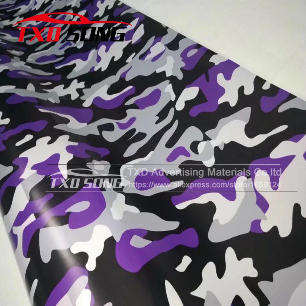 5/10/15/20/30m Premium PURPLE BLACK Camo Vinyl Car Wrap Styling With air bubble Free Pixel PURPLE Camouflage vinyl Sticker