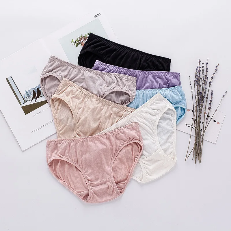 

Guiyi 7 Colors Solid Thin Women 100% Nature Silk Basic Style Sexy Underwear Pink Young Girl's Underpant Low-rise Briefs Pants