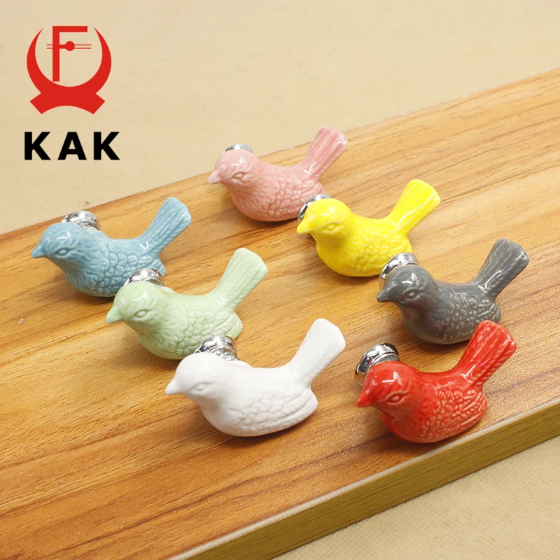 KAK Ceramic Peace Dove Drawer Knobs 3D Cartoon Bird Cabinet Cupboard Handles Novelty Creative Fashion Furniture Handles Hardware