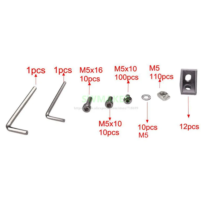 1 set AM8 3D Printer Aluminum Metal Extrusion Profile Frame with Nuts Screw Bracket Corner for Anet A8 3D printer parts